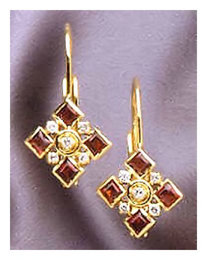Admiralty Arch 14k Gold, Garnet and Diamond Earrings
